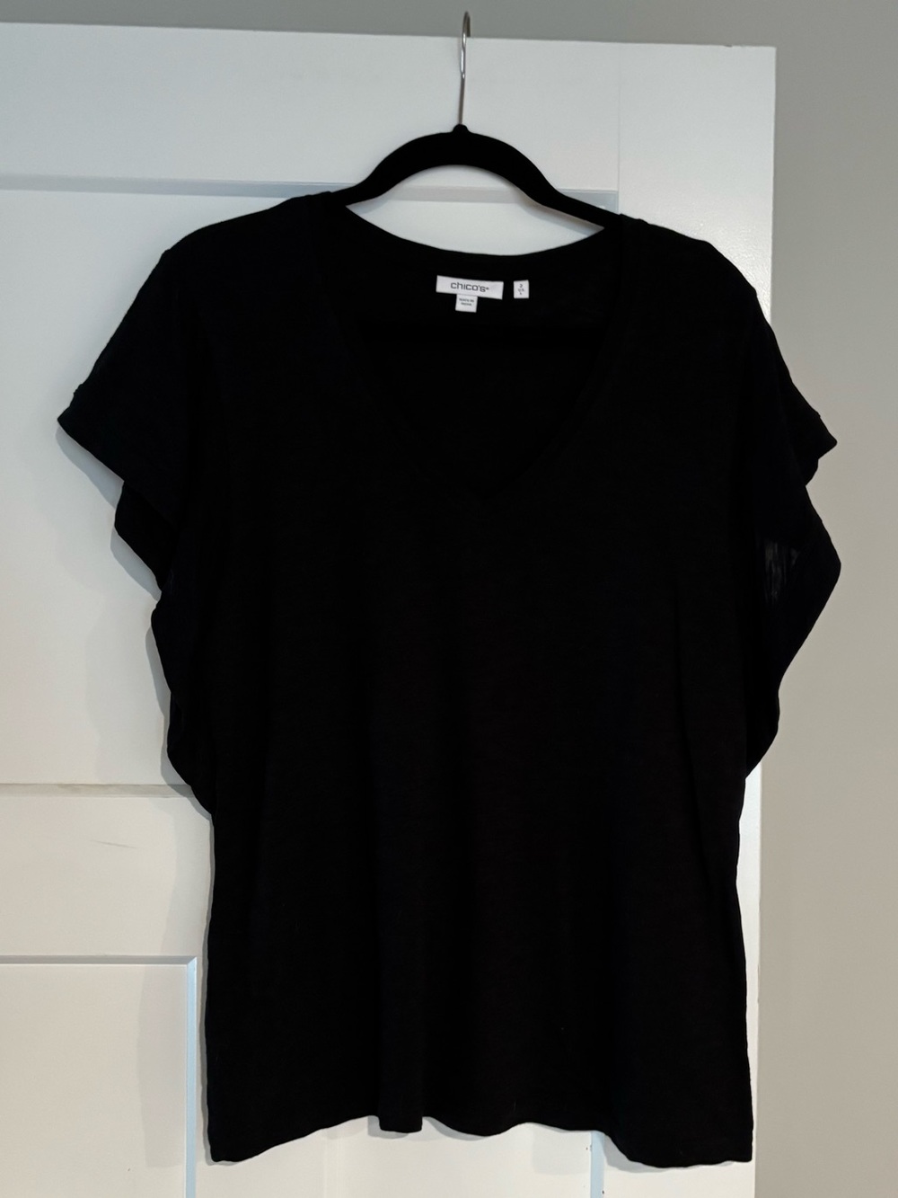 Chico's Black V-Neck Flutter Sleeve Tee - Chico’s Size 2